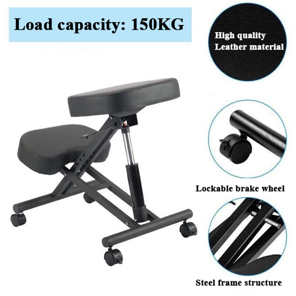 Silla ergonómica para arrodillarse, taburete ajustable, cojines de espuma gruesa, ruedas deslizantes suaves, mejora la postura para la oficina en casa, color negro