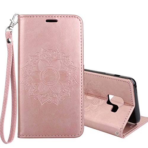 Preisvergleich Produktbild Huawei P8 Lite Hülle, DENDICO Ledertasche im Ständer mit Kreditkartenhaltern und Magnetverschluss, Flip Case Tasche Wallet Case Schutzhülle für Huawei P8 Lite - Rose Gold