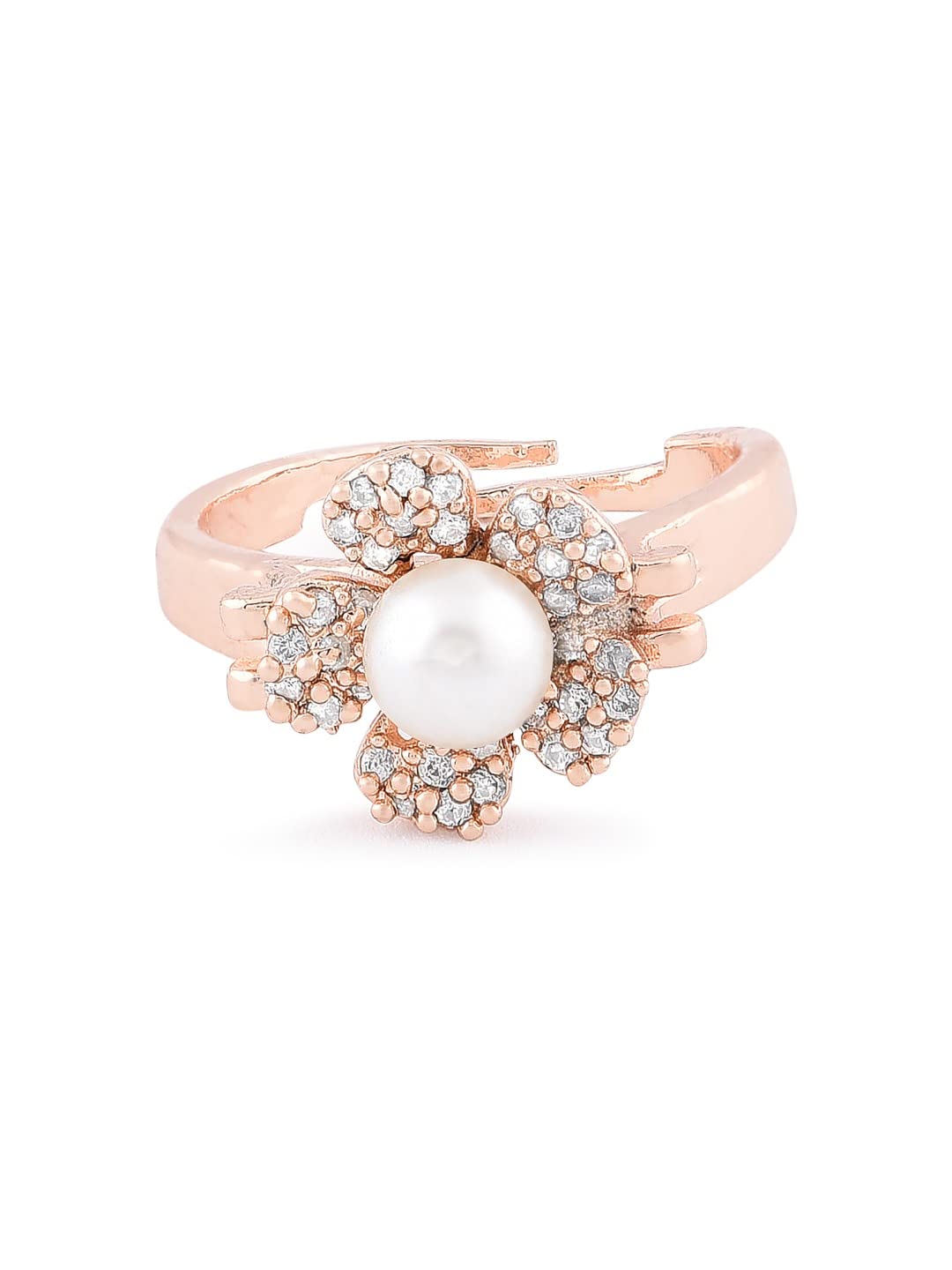 ZAVERI PEARLS Rose Gold Cubic Zirconia & Pearl Contemporary Adjustable Brass Finger Ring For Women-ZPFK9943 (B08TWMJ161) Amazon Price History, Amazon Price Tracker