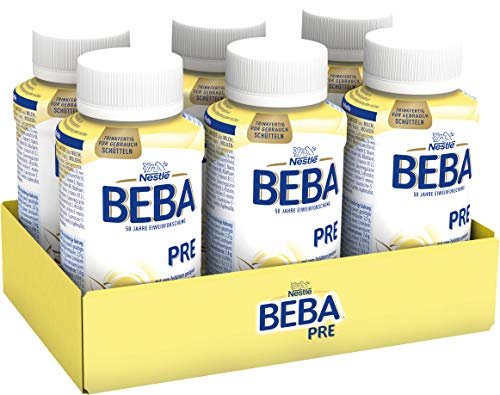 Nestlé BEBA PRE, Säuglingsmilchnahrung von Geburt an, trinkfertige Babymilch im Fläschchen, leicht verträgliche Babynahrung, 6er Pack (6 x 200 ml)