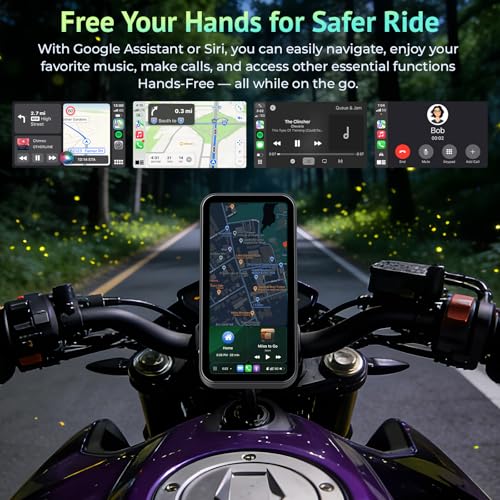 Image of 6.25 Inch Motorcycle GPS CarPlay & Android Auto Display with 2 TPMS | IP67 Waterproof GPS Navigation System with Dual Bluetooth, Portable Touch Screen, TF Card, Universal Mount