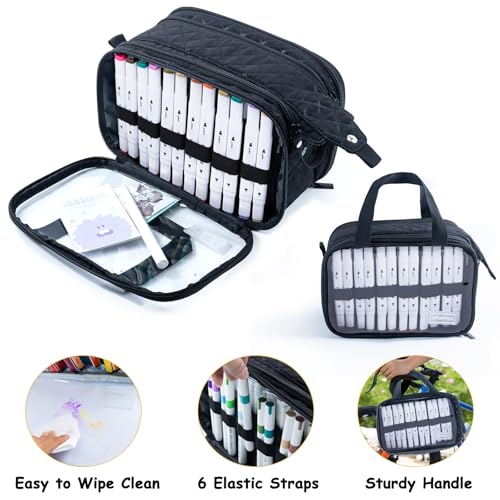 Image of Marker Organizer Case - Holds 72-96Markers | Portable Art Marker Storage Bag with Clear View Panels & Removable Dividers | Marker Holder for Alcohol Markers, Pens, Craft Supplies(Case Only)