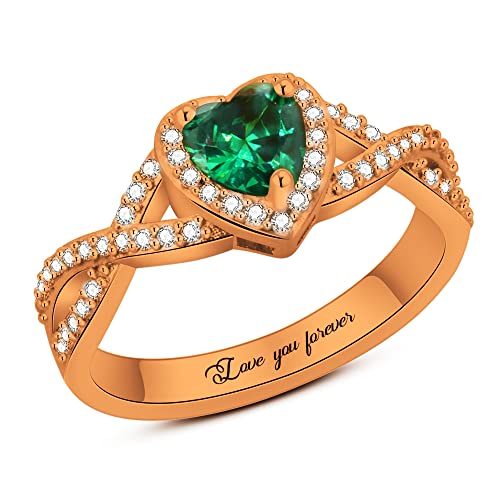 Personalized Birthstone Promise Rings Heart Love Halo Ring for Women 1 Stone Jewelry for Mother Daughter Her Best Friends Custom Engraved Name Gift3