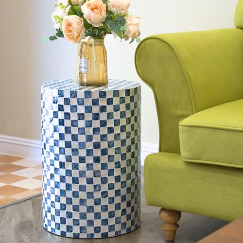 Navy Blue Capiz Checkered Side Table
