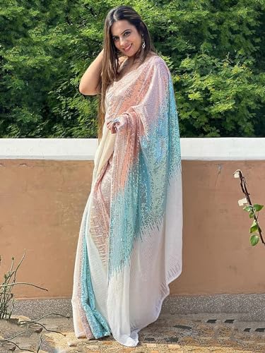 Image of AKHILAM Women's Georgette Embellished Saree With Unstitched Blouse Piece(BITTI555 JR Parent)
