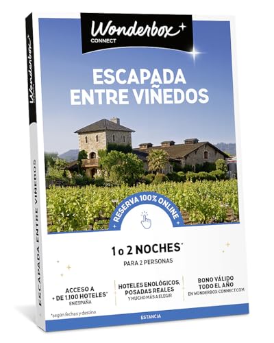 WONDERBOX – Cofre Regalo Escapada Entre viñedos - 1 o 2 Noches para 2 Personas - Escapada para Parejas - Regalar experiencias - Hoteles Cerca de Las regiones vinicolas más Bonitas de España