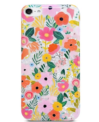 J.west iPod Touch 7th Generation Case iPod Touch 6th 5th Case Cute Floral Glitter Pretty Pearly-Lustre Slim Soft Bumper TPU Silicone Shockproof Protective Case Cover for Girls Women (Garden Flowers)