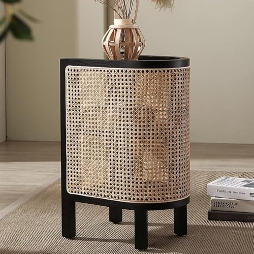Image of DEMIWALL Solid Wood Bedside Table Sideboard with Storage Function Living Room Solid Wood Side Table for Bedroom Living Room | Set of 2 | (Black)