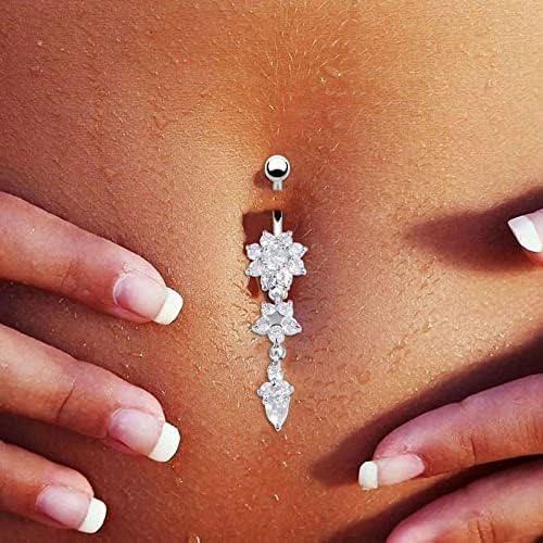 Homxi Acier Chirurgical Piercing Nombril Piercing De Nombril Femme,6PCS Fleurs Et Rond Blanc Zircone Piercing Nombril Anneau Argent