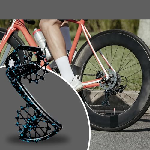 Para desviador trasero de bicicleta 12T+16T, ruedas de polea para SRAM 11/12 velocidades, poleas de desviador de gran tamaño, diseño de oso de cerámica ultraligero (negro y azul)