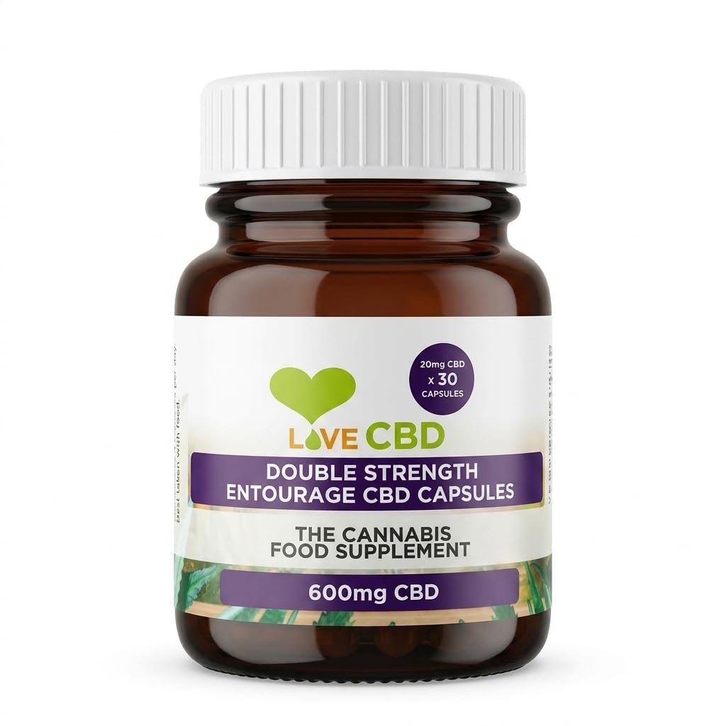 Love CBD Entourage CBD Capsules - Double Strength 600mg Broad Spectrum - Vegan Friendly - 30 Capsules - UK Made