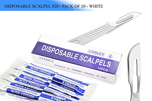 10 pcs LOT STERILE DISPOSABLE SCALPELS #20 STUDENT USE SINGLE USE - DENTAL,SURGICAL,DERMAPLANING, DENTAL, SURGICAL, DISSECTING (CYNAMED)
