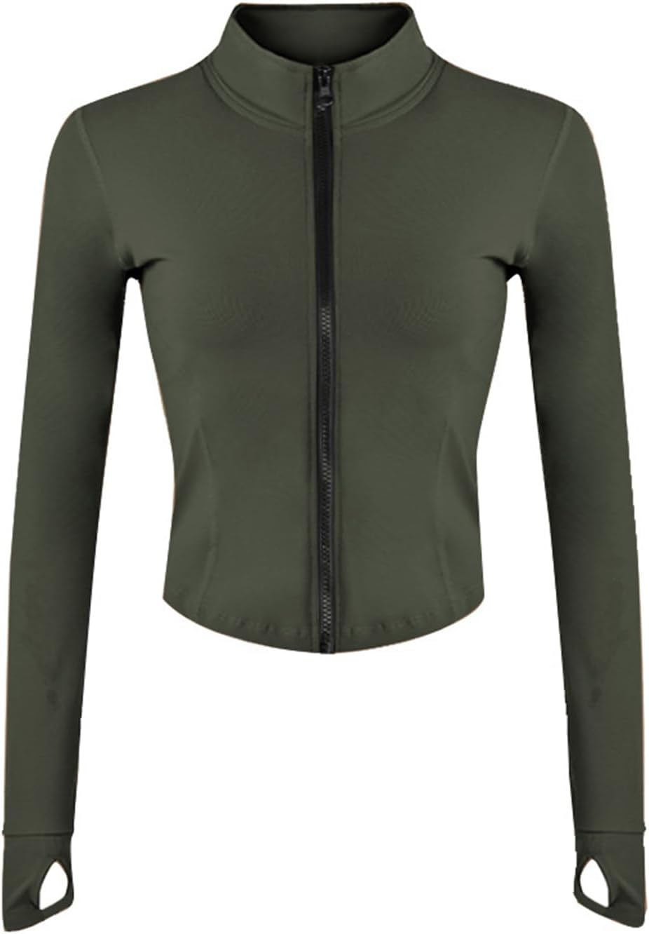 Women's Full Zip Lightweight Running Yoga Slim Fit Cropped Bbl Jacket Workout Sportwear With Thumb Holes