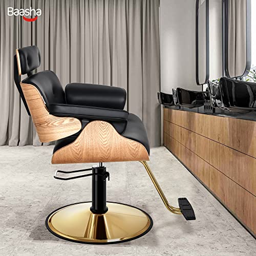 Baasha Salon Chair, Hair Salon Chair With Heavy Duty Hydraulic Pump, 360° Swivel Salon Chair For Hair Stylist, Styling Chair With Premium Molded Plywood, Weight Capacity Up To 440 Lbs - Gold & Black #TOP5