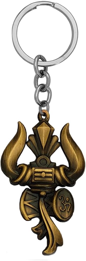 Lord Shiv Shankar Trishul Damru Om Bronze Metal Keychain & Keyring for Bikes Cars Bags Home Cycle Men Women Boys and Girls Skey2022234
