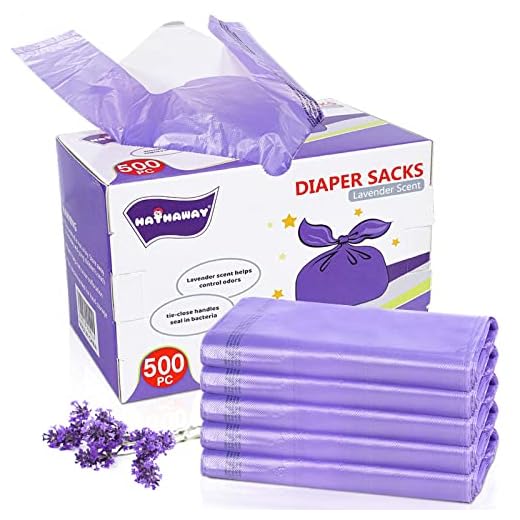Baby Disposable Diaper Bags Easy-To-Tie Tabs Diaper Sacks with Lavender Scented Diaper Disposal or Pet Waste Bags (500 Count)