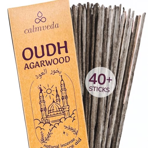 Calmveda Bakhoor Oud Incienso Arabe   (40+ Varitas, 9 Pulgadas) Sin Carbòn Incienso Resina, Chips de Oudh Assam | inciensos Naturales sin toxicos | Experimente el Lujo Exótico de un Palacio Arabe