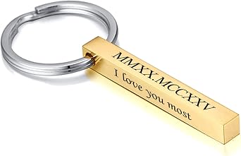 VNOX Personalized 4 Sided Keychain,Stainless Steel Vertical Bar Keychain,Gift for Family Lover Best Friend Bridesmaid