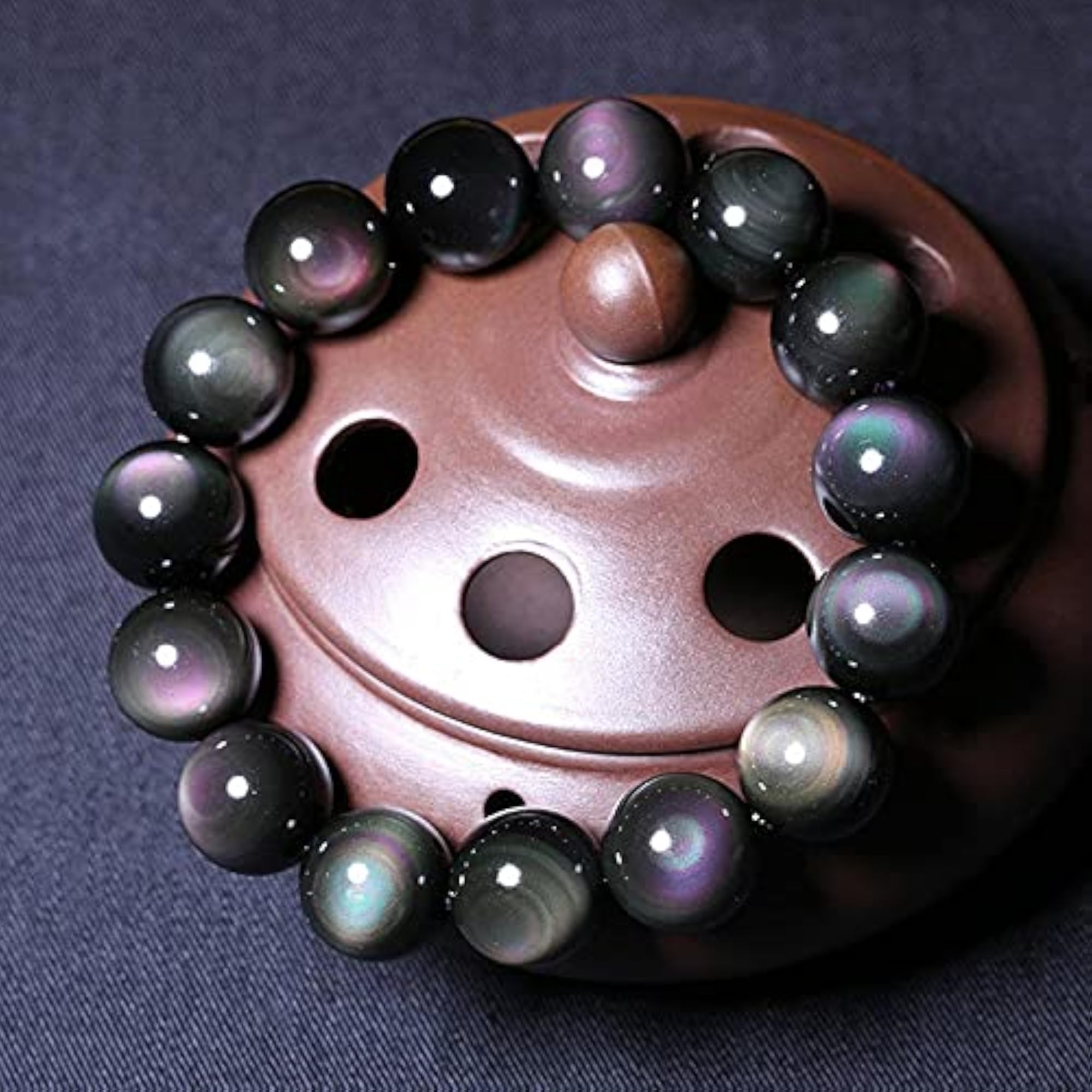 Natural Rainbow Obsidian Bead Stretchable Bracelet, Unisex Healing