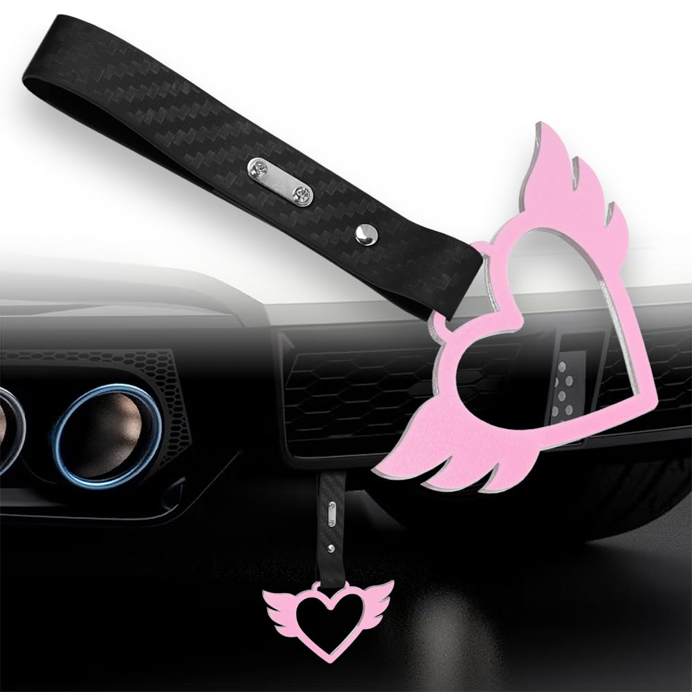 Q1-TECH, JDM Tsurikawa Ring Japanese Subway Train Bus Car Handle Cute Flying Heart Shaped Handle Hand Strap Rear Front Bumper Warning Rings Drift