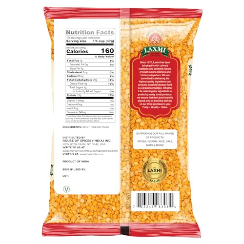 Laxmi Toor Dal, Traditional Indian Split Pigeon Peas - 2lb Bag