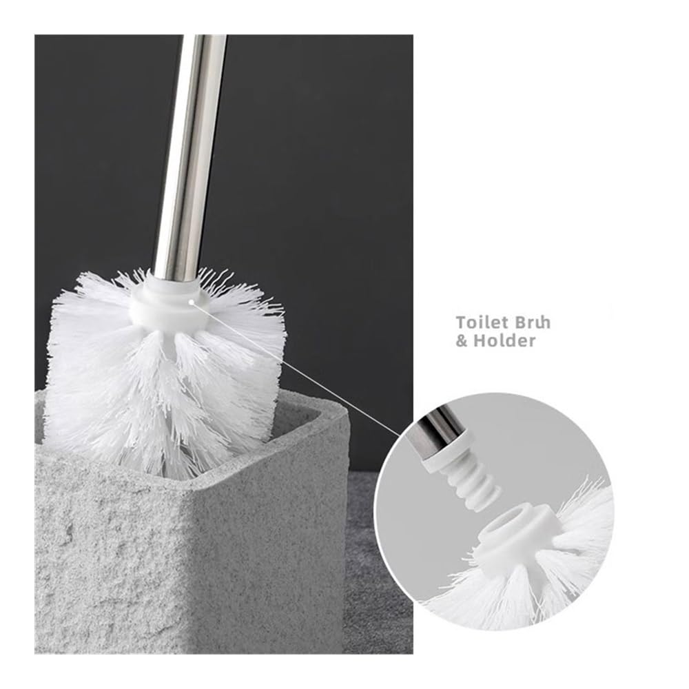 Toilettenbürsten- und Halter-Set, Toilettenbürstenhalter aus Sandstein mit abnehmbarem Edelstahl-Langgriff, Toilettenbürste, Kunstharz-Bürstenkopf, Toilettenbürste, bodenstehend, Platzsparendes Desig