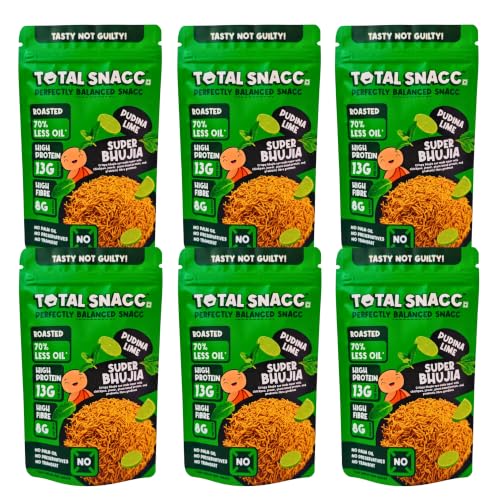Image of TOTAL SNACC Roasted Bhujia Pudina Lime (70g x 6) | High Protein 19g, High Fibre 12g | 70% Less Oil | No Palm Oil | Baked Bhujiya | Healthy Namkeen | High Protein Snacks | Diabetic Friendly | Millet Bhujia | Low Calorie
