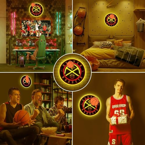 Image of Basketball Team Neon Sign, Sport Light Up Dimmable Basketball Team Logo Hanging USB Powered Led Neon Sign for Wall Decor, Bedroom, Man Cave, Party, Birthday Party Christmas Merch Deco Gift for Boys Teens Fans