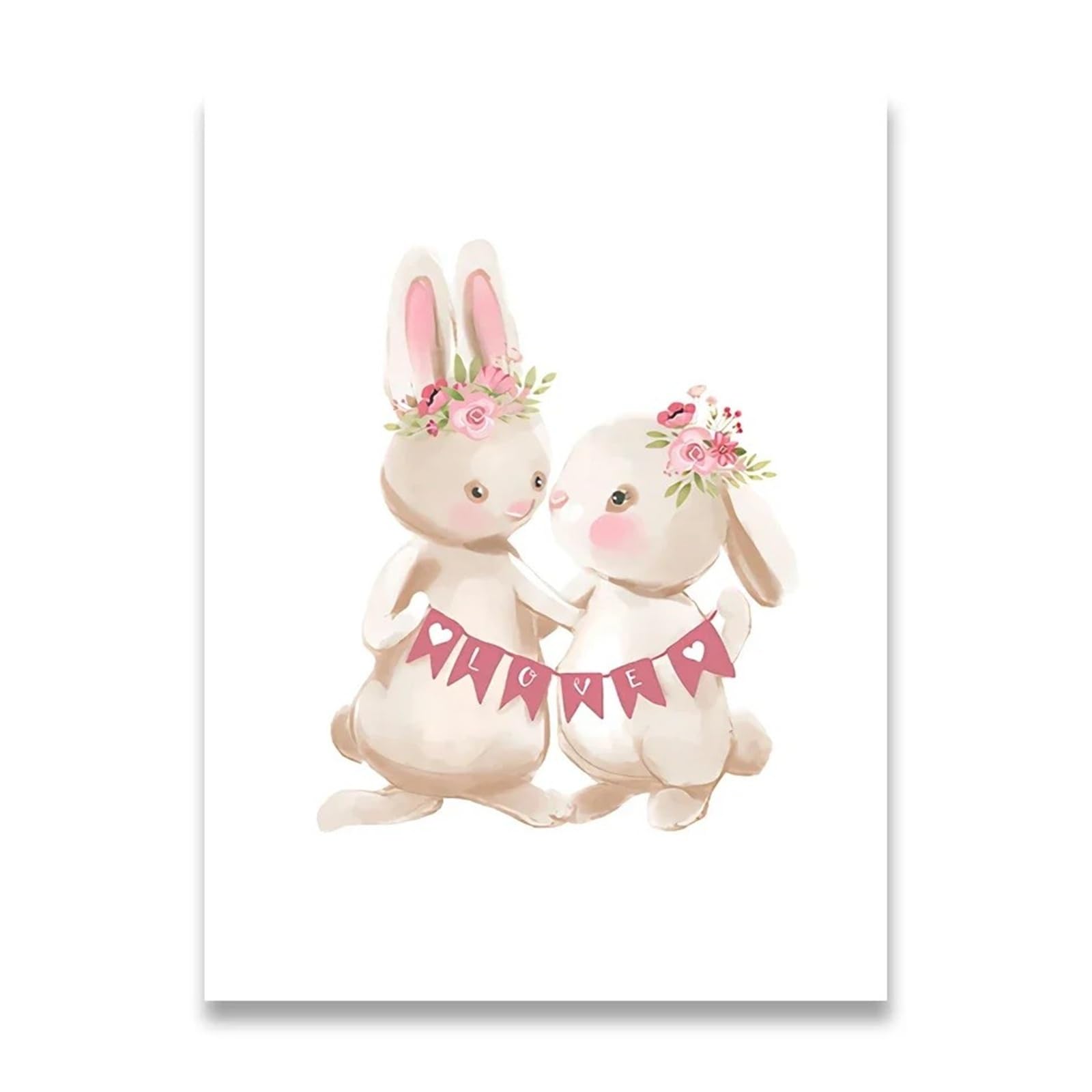 Xenite E Xenit Wall Art Canvas Prints Bunny Poster Paintings Animals Nursery Wall Art Print Canvas Painting Pink Flowers Cartoon Pictur Baby Room Decor(,30X40cm)