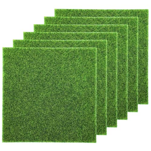 Wanmu 6 Pcs Fake Grass Decor for Crafts, 6 x 6 Miniature Fairy Garden Artificial Grass Sheets, Model Turf Grass Mat Fake Lawn Ornament for Dollhouse Diorama DIY Decoration Supplies