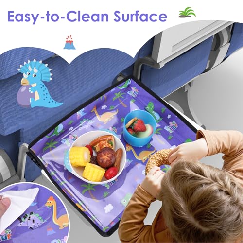 Image of Kids Tray Table Cover, Airplane Tray Cover with Pockets | Airplane Travel Essentials for Kids, Portable Airplane Must Haves for Toddler on Plane or Train and Flying Supplies (Blue)