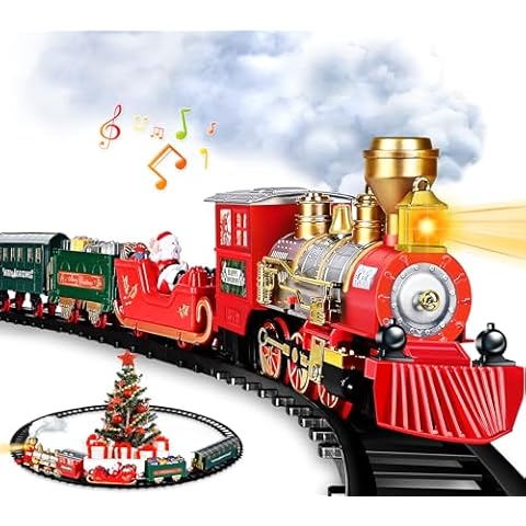 SpringFlower Christmas Train Set, Train Under Christmas Tree, Electric Train Toy for Boys and Girls, Train Toy with Light Smoke and Sound, Christmas Train Gifts for 3 4 5 6 7 8+ Year Old Kids Cover