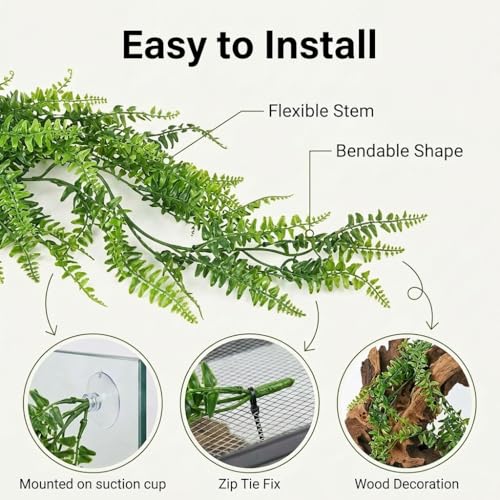 2 Pack Reptile Plants, Artificial Hanging Vines Plants, Terrarium Hanging Plant, Artificial Leaves Reptile Hide with Suction Cup, Reptile Tank Habitat Decorations for Bearded Lizards Dragons Snake - Image 4