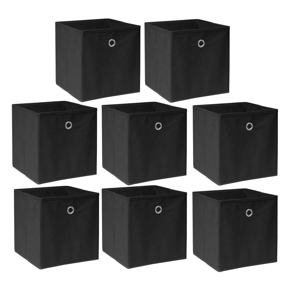 BonChoice Foldable Storage Cubes Boxes for Home Organization, Eyelet Non-Woven Fabric Wardrobe Cabinet Chest Bin Organizer Basket for Clothes Bedding Toys Towels, Collapsible & Durable (8, Black) — image 1