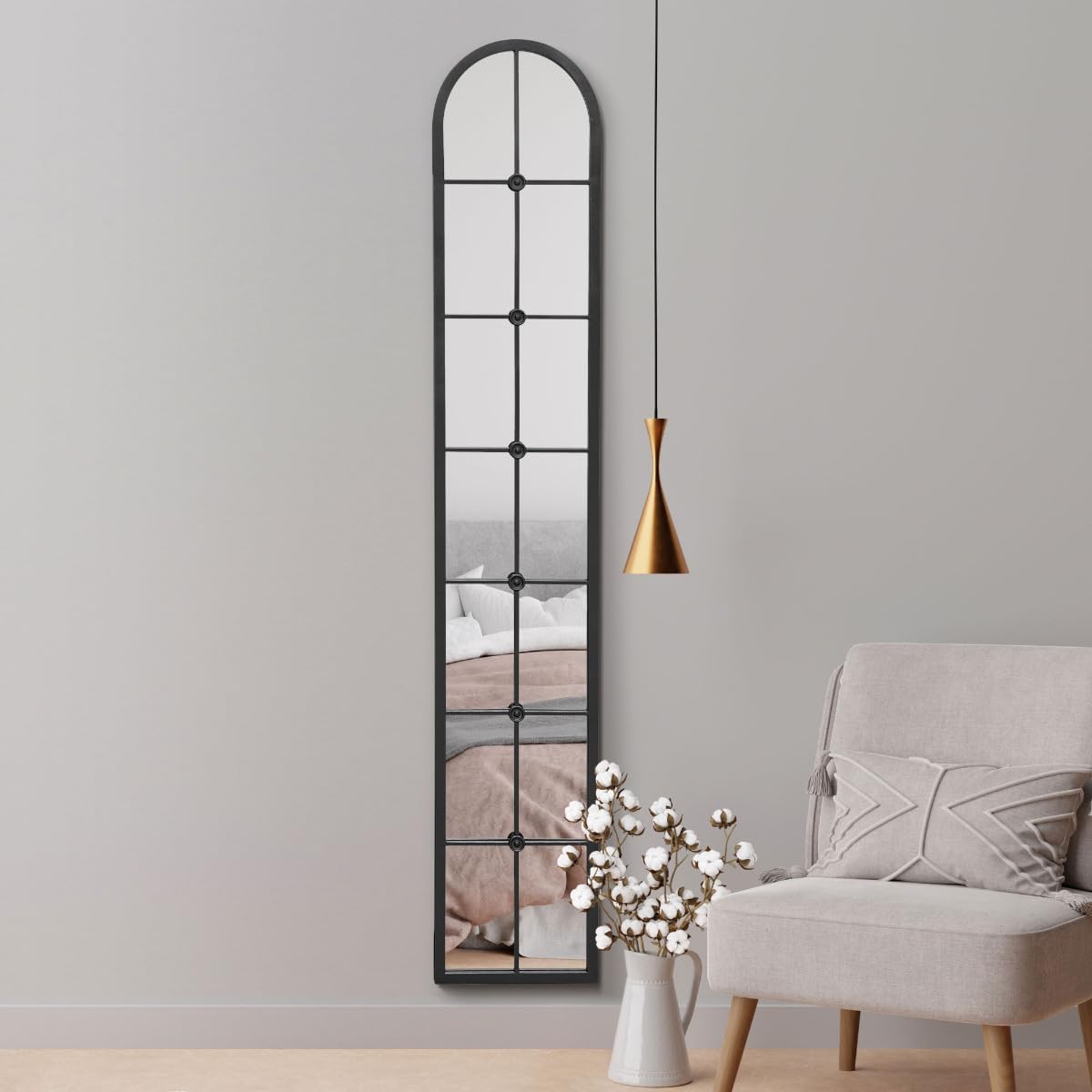 MirrorOutlet Arched Leaner Wall Mirror 67" x 12" Black Metal