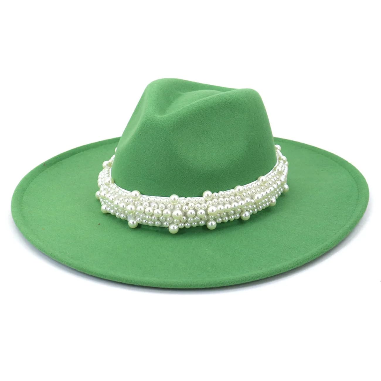 Cappelli eleganti da donna con perle da 9,5 cm a tesa grande pesca cuore top jazz fedora cappello festa matrimonio chiesa cap