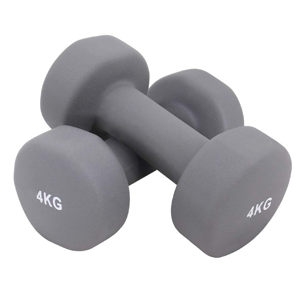 UTTAM Neoprene Dumbbells Pair Set with Anti-Slip Grip & Hex Edges, Water-Resistant Coating,Home Gym Fitness Weights (1kg 2kg 3kg 4kg 5kg 6kg 8kg 10kg) (4 KG)