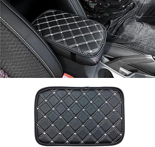 8sanlione Car Leather Center Console Cushion Pad, 11.4"x7.4" Waterproof Armrest Seat Box Cover Fit for Cars, Vehicles, SUVs, Comfort, Car Interior Protection Accessories (Black/White)