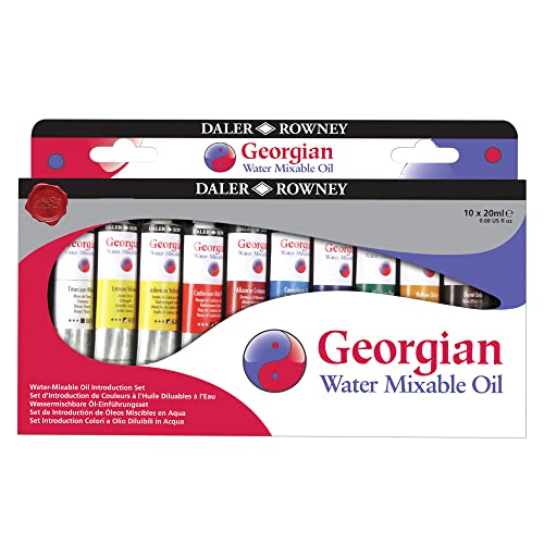 Daler-Rowney Georgian 10-Tube Introductory Water Mixable Oil Paint Set - Art Paints for Canvas Paper and More - Oil Painting Supplies for Artists and Students - Artist Oil Paint for Any Skill Set