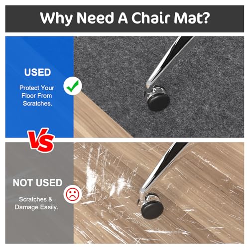 Image of Office Chair Mat for Hardwood Floor, 36 inch x 55 inch under Desk Rug for Rolling Chair, Computer Gaming Chair Mat, Large Heavy Duty Slip Resistant Floor Protector for Home Office (Gray)