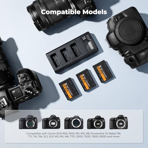 Image of K&F Concept 3-pack LP-E17 Battery and 3-slot LCD Charger, Compatible with Canon EOS RP, R10, R8, R50, Rebel T8i, T7i, T6i, SL2, SL3, EOS 200D, 250D, 77D, 750D, 760D, 800D, 8000D,1250mAh