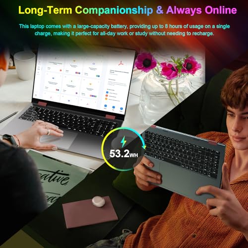 Image of jumper Rainbow Laptop 16 inch, 2 in 1 Laptop with 16GB RAM 640GB Storage, Fingerprint Reader, 360 Degree Rotation, Vibrant Pride Themed Convertible Touchscreen, Backlit Keyboard, 53.2WH, WiFi 6
