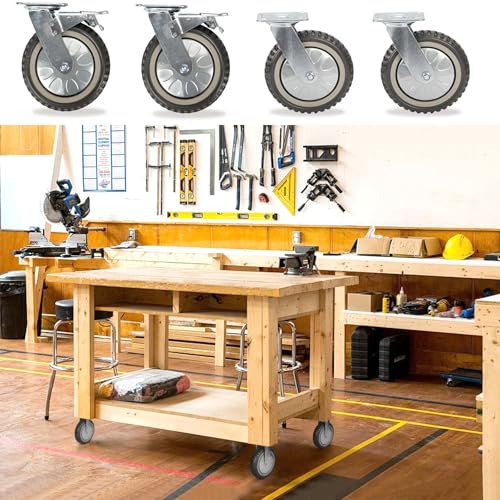 Tonchean 8inch Roues à roulettes 4Pcs 360 Degré Rotation Roue lourd de service solide roulettes pivotantes Non glissade Pas de bruit pour le panier industriel Meubles Workbench 8inch Roulettes (2 avec frein, 2 Sans frein)