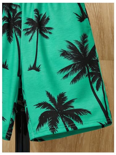 Image of SHENHE Boy's 2 Piece Set Tropical Print Short Sleeve Crewneck T Shirt and Shorts Set Vacation Outfits Black Green Leaves 10 Years