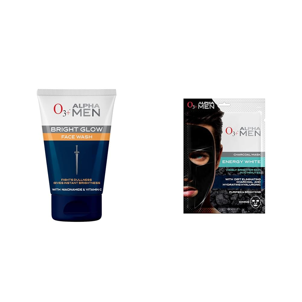 O3+ ALPHA MEN Bright Glow Face Wash 100g & O3+ ALPHA MEN Energy White Charcoal Face Sheet Mask 30g with Charcoal & Hydrating Hyaluronic to Purify & Brighten Skin-picture-44
