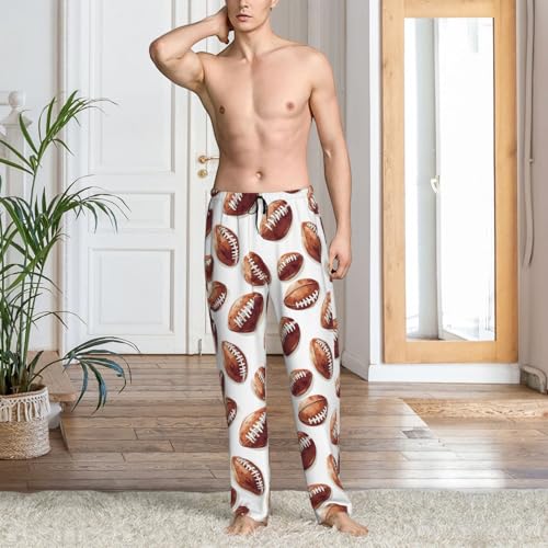 Mens Pajama Pants - Realistic Football Print Soft Sleep Lounge Pants For Men, Casual Pj Bottoms With Pockets2
