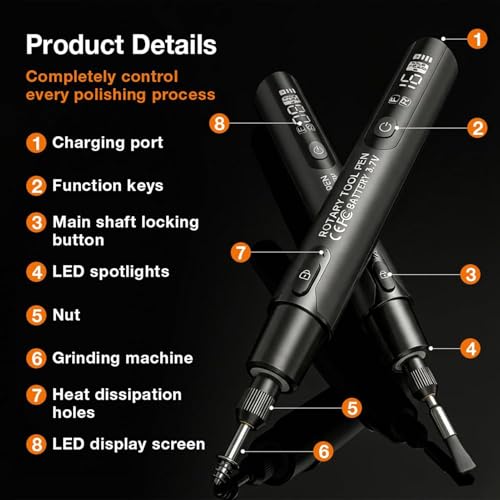 Outil rotatif sans fil à vitesse variable et stylo ponceuse compact - 5