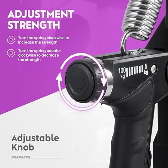 Hand Gripper Strengthener, Adjustable Resistance 22-220Lbs (10-100kg) Forearm Exerciser, Grip Strength Trainer for Muscle Building & Injury Recovery, Aerobic Hands