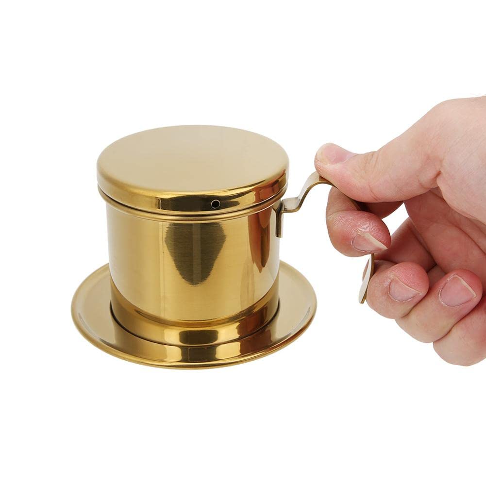 Filtro de café vietnamita,filtro de café compacto filtro de goteo de café de acero inoxidable para café elaborado a mano (oro brillante)