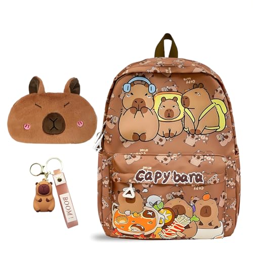 Sac à dos Capybara 18.9L avec trousse en peluche et porte-clés